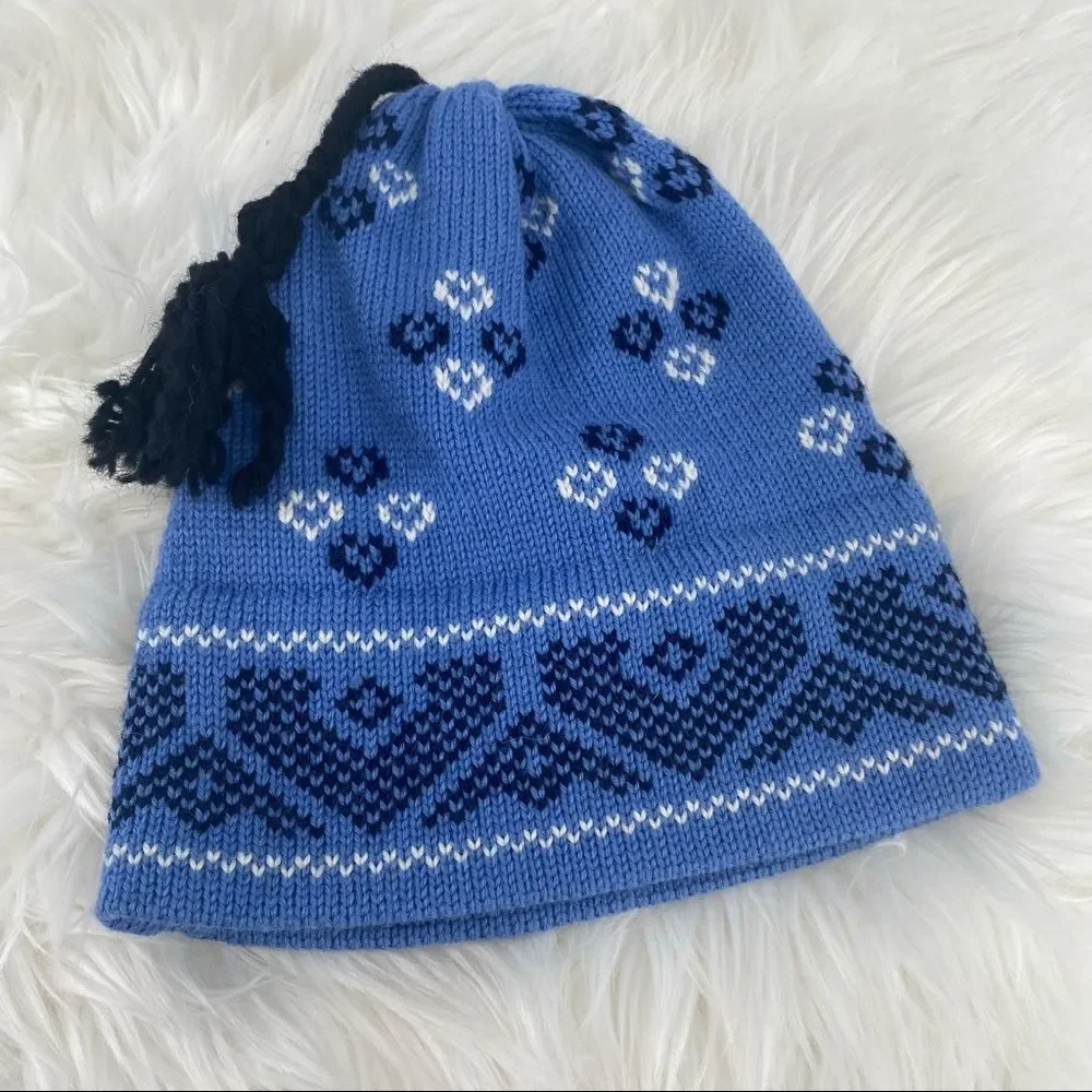 Vintage Handmade Top Notch Knits USA Beanie‎ Hat hearts VTG